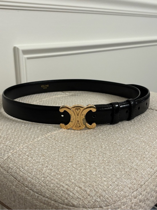 Celine Accessories - Celine Black Leather Belt with Gold Triomphe Buckle